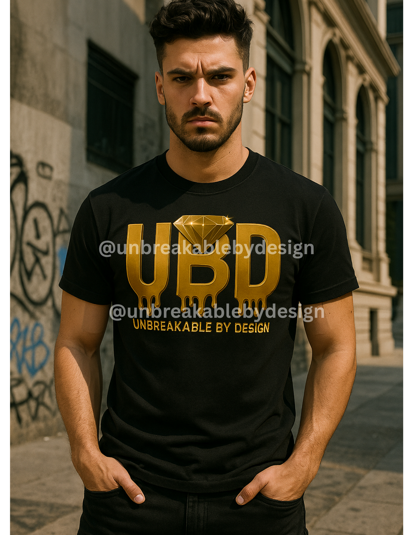 UBD Signature Tee – Black & Gold Drip Logo (Unisex T-Shirt)