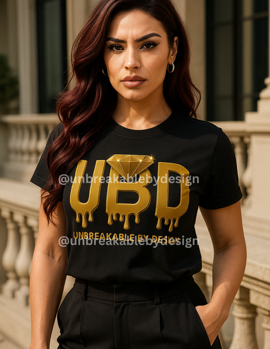 UBD Signature Tee – Black & Gold Drip Logo (Unisex T-Shirt)