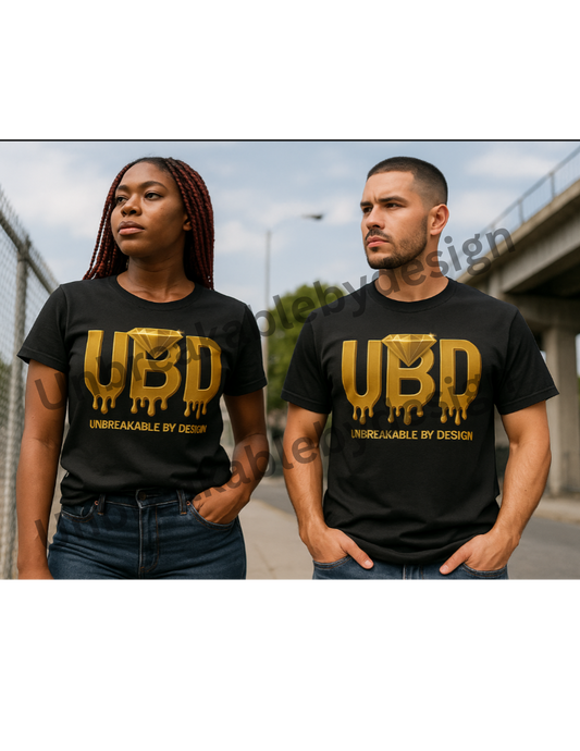 UBD Signature Tee – Black & Gold Drip Logo (Unisex T-Shirt)