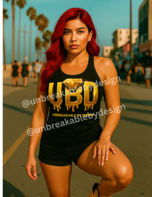 UBD Signature Tank – Black & Gold Drip Logo (Women’s Racerback)